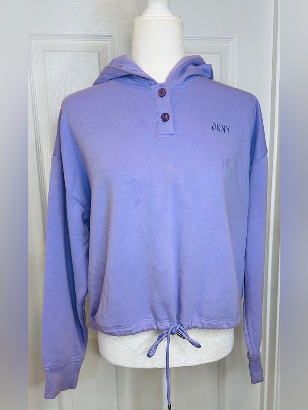 DKNY Sweatshirt hoodie Lavender Pullover with Drawstring Hem Size Large